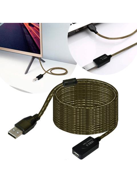CABLE EXTENSION USB ACTIVA 2.0 MACHO HEMBRA 480MBPS LAPTOP NEGRO 15 METROS