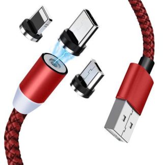 CABLE MAGNETICO DE CARGA RAPIDA 3 EN 1 TIPO C MICRO USB Y ENTRADA IPHONE CON CONECTORES MAGNETICOS INTERCAMBIABLES SMARTPHONES TABLETS Y DISPOSITIVOS ELECTRONICOS ROJO SLIM COMPANY