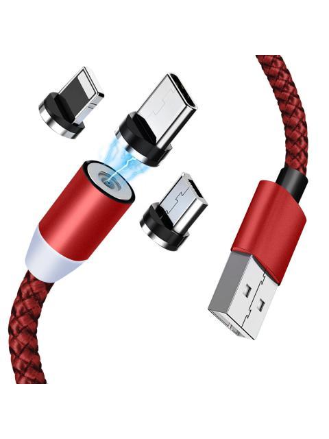 CABLE MAGNETICO DE CARGA RAPIDA 3 EN 1 TIPO C MICRO USB Y ENTRADA IPHONE CON CONECTORES MAGNETICOS INTERCAMBIABLES SMARTPHONES TABLETS Y DISPOSITIVOS ELECTRONICOS ROJO SLIM COMPANY