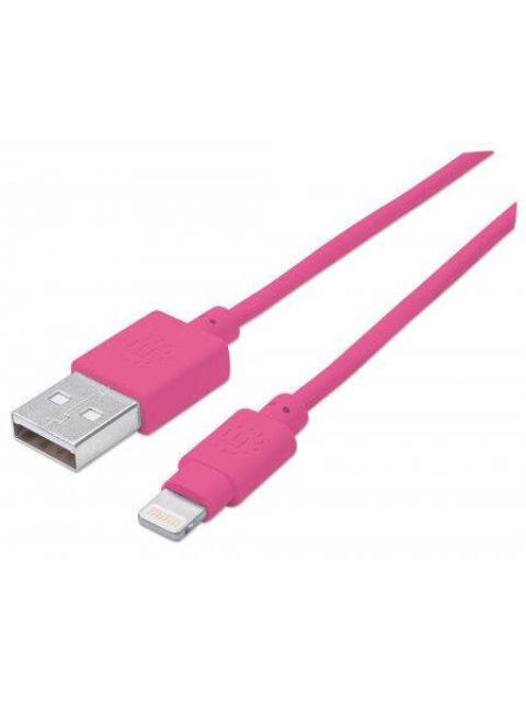 MANHATTAN CABLE DE CARGA ILYNK CERTIFICADO MFI LIGHTNING MACHO - USB A MACHO 1 METRO ROSA PARA IPOD-IPHONE-IPAD - Imagen 2