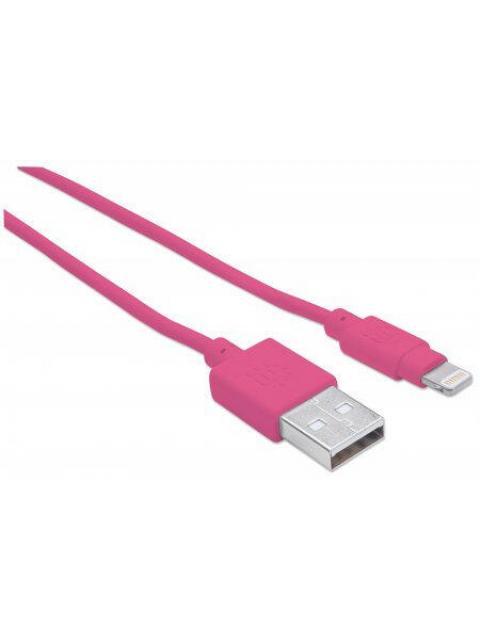 MANHATTAN CABLE DE CARGA ILYNK CERTIFICADO MFI LIGHTNING MACHO - USB A MACHO 1 METRO ROSA PARA IPOD-IPHONE-IPAD - Imagen 3