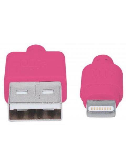 MANHATTAN CABLE DE CARGA ILYNK CERTIFICADO MFI LIGHTNING MACHO - USB A MACHO 1 METRO ROSA PARA IPOD-IPHONE-IPAD - Imagen 4