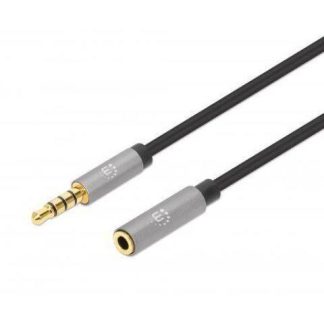 CABLE MANHATTAN AUDIO ESTEREO 3.5MM EXTENSION MACHO - HEMBRA 2M NEGRO-ALUMINIO PLATEADO 356039