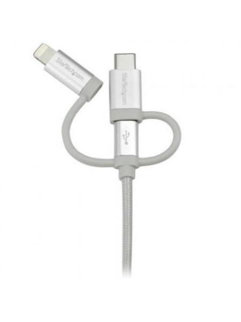 STARTECH CABLE DE CARGA CERTIFICADO MFI LIGHTNING-USB-C-MICRO USB MACHO - USB A MACHO 1 METRO PLATA PARA IPOD-IPHONE-IPAD - Imagen 2