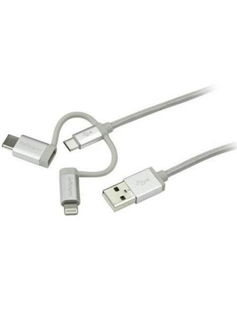 STARTECH CABLE DE CARGA CERTIFICADO MFI LIGHTNING-USB-C-MICRO USB MACHO - USB A MACHO 1 METRO PLATA PARA IPOD-IPHONE-IPAD - Imagen 2