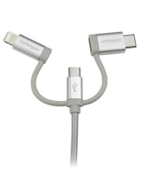STARTECH CABLE DE CARGA CERTIFICADO MFI LIGHTNING-USB-C-MICRO USB MACHO - USB A MACHO 1 METRO PLATA PARA IPOD-IPHONE-IPAD - Imagen 3