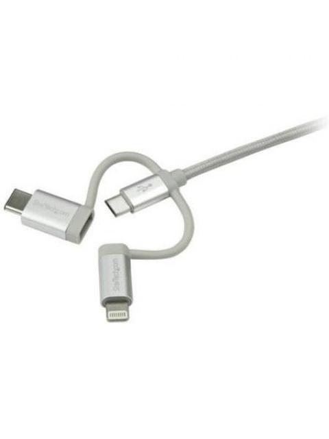 STARTECH CABLE DE CARGA CERTIFICADO MFI LIGHTNING-USB-C-MICRO USB MACHO - USB A MACHO 1 METRO PLATA PARA IPOD-IPHONE-IPAD - Imagen 4