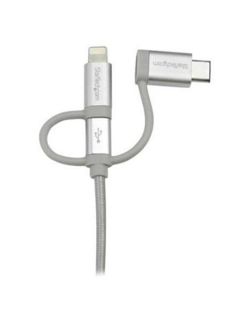 STARTECH CABLE DE CARGA CERTIFICADO MFI LIGHTNING-USB-C-MICRO USB MACHO - USB A MACHO 1 METRO PLATA PARA IPOD-IPHONE-IPAD - Imagen 5