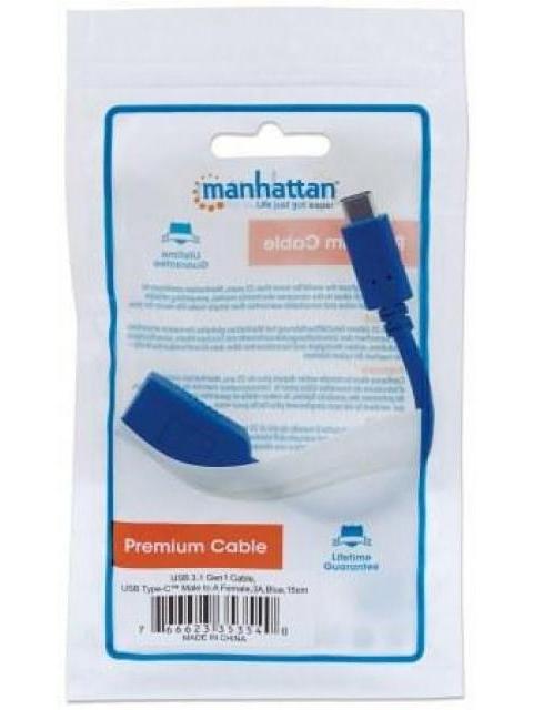 MANHATTAN CABLE USB 3.1 C MACHO - USB 3.0 A HEMBRA 15CM 3A AZUL - Imagen 5