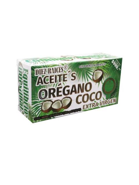 CAPS. ACEITES DIEZ RAICES OREGANO COCO EXTRA VIRGEN C 30 1450 MG NUTRY SALUD