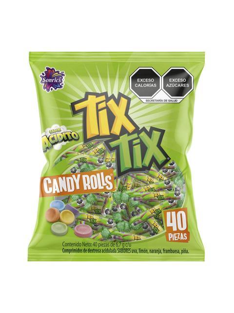 CARAMELO TIX TIX CANDY ROLLS CON 40 PIEZAS DE 6 GR