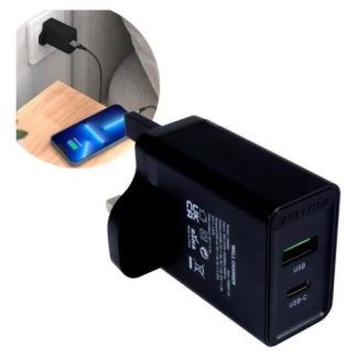 CARGADOR 2 PUERTOS USB Y TIPO C VENTION CARGA RAPIDA PD 20W NEGRO