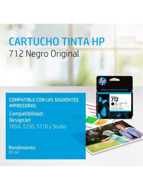 CARTUCHO HP 712 NEGRO ORIGINAL 80ML - Imagen 2