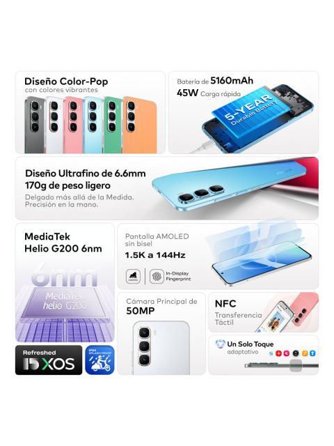 CELULAR INFINIX HOT 60 PRO AI PHONE DUAL SIM PLATEADO 8+8GB RAM 256 GB ROM 6.78 AMOLED 1.5K 144 HZ BATTERY 5160 MAH CARGA RAPIDA 45 W DISEñO ULTRAFINO DE 6.6 MM IP64 - Imagen 3