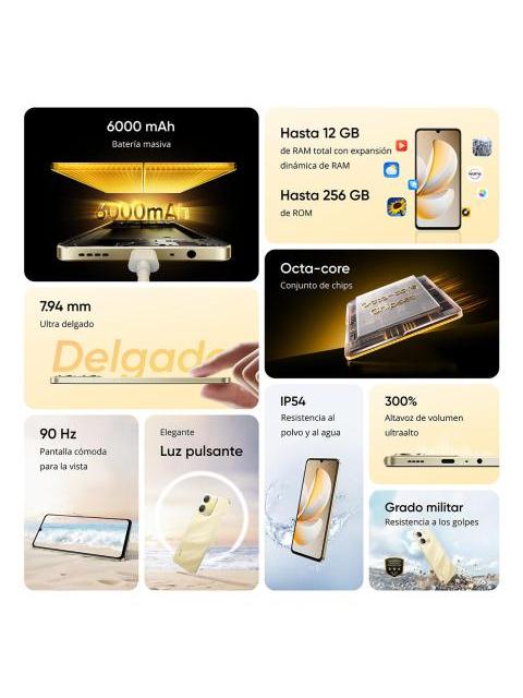 CELULAR REALME NOTE 70 4GB 128GB SMARTPHONE OCTA-CORE CHIPSE BATERIA 6000 MAH CON CARGADOR AMEICICANO 6.74  PANTALLA VERSION MEXICO NUEVO ORIGINAL SELLADO DE FABRICA GARANTIA DORADO - Imagen 5
