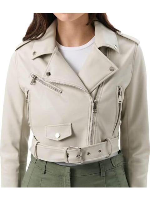 CHAMARRA ESTILO BIKER DE PU MARFIL HOLLY LAND - Imagen 2