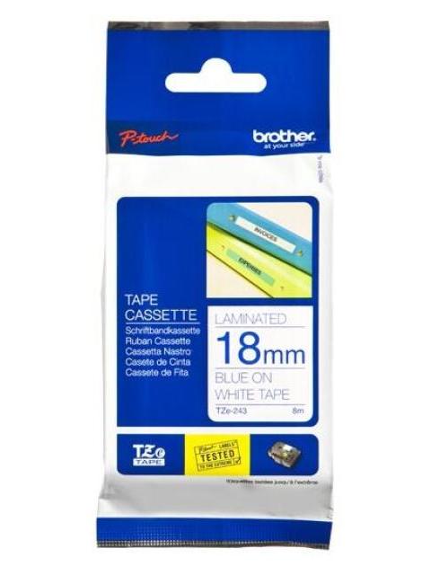 CINTA BROTHER TZE243 AZUL EN BLANCO 18MM X 8M