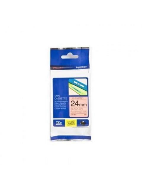 CINTA BROTHER TZEB51 - TEXTO NEGRO SOBRE FONDO NARANJA FLUORESCENTE - 24MM X 5MTS.
