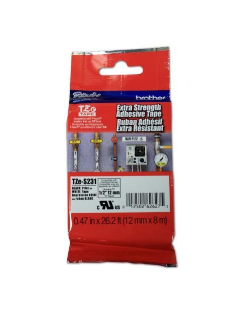 CINTA BROTHER TZES231 NEGRO SOBRE BLANCO 12MM X 8M - Imagen 3