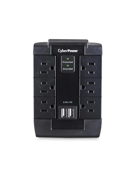 CYBERPOWER SUPRESOR DE PICOS P600WSURC1 6 CONTACTOS 2X USB 1200 JOULES - Imagen 3