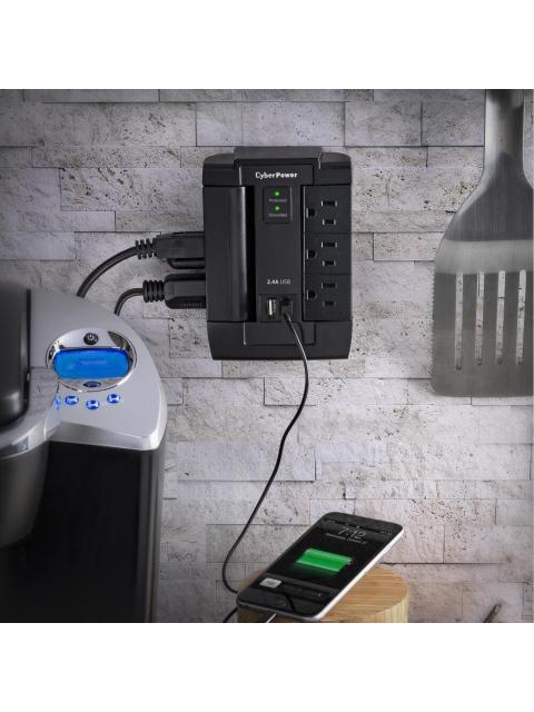 CYBERPOWER SUPRESOR DE PICOS P600WSURC1 6 CONTACTOS 2X USB 1200 JOULES - Imagen 5