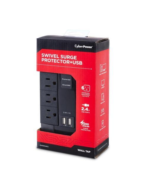 CYBERPOWER SUPRESOR DE PICOS P600WSURC1 6 CONTACTOS 2X USB 1200 JOULES - Imagen 6