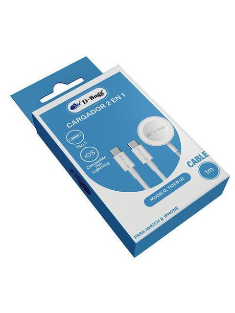 D-BUGG CABLE DE CARGA 2 EN 1 LIGHTNING - CARGADOR INALAMBRICO 1 METRO BLANCO - Imagen 7