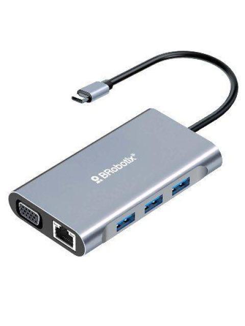 BROBOTIX DOCKING STATION 7 EN 1 6001202 USB C 3X USB 3.01X HDMI 1X VGA 1X RJ-45 PLATA - Imagen 2