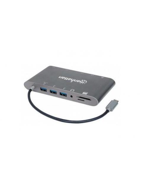 MANHATTAN DOCKING STATION 152808 USB C 3X USB 3.0 1X USB C 1X HDMI 1X VGA PLATA - Imagen 3