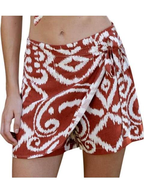 FALDA SHORT DE LINO ROJO LADRILLO HOLLY LAND - Imagen 3