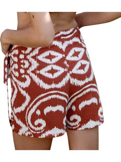 FALDA SHORT DE LINO ROJO LADRILLO HOLLY LAND - Imagen 4