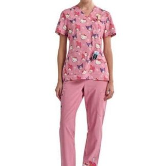FILIPINA PIJAMA QUIRURGICA DAMA PALO DE ROSA HELLO KITTY AND FRIENDS
