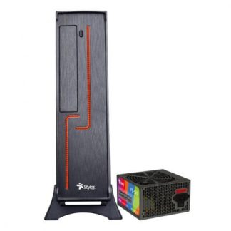 GABINETE STYLOS KEELAN MINI-TOWER MINI-ITX USB 3.0 CON FUENTE DE 550W 1 VENTILADOR INSTALADO NEGRO-ROJO