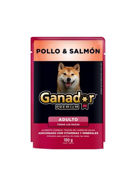 GANADOR PREMIUM POLLO Y SALMON SOBRE DE 100 GR