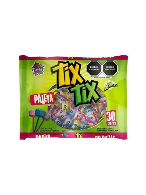GOLOSINA SONRICS PALETA TIX TIX PAQUETE DE 30 PZ CON 330 GR