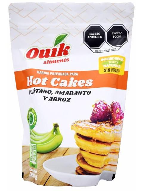 HARINA PARA HOT CAKES PLATANO AMARANTO ARROZ 350 G OUIK ALIMENTS