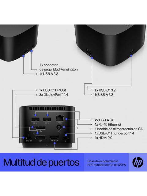 HP DOCKING STATION THUNDERBOLT DOCK 120W G4 THUNDERBOLT 4 4X USB 3.0 1X HDMI 2X DISPLAYPORT 1X RJ-45 NEGRO - Imagen 6