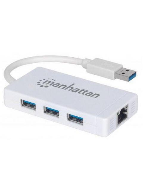 MANHATTAN HUB USB A 3.0 DE 3 PUERTOS 1X RJ-45 5000 MBIT-S BLANCO - Imagen 2