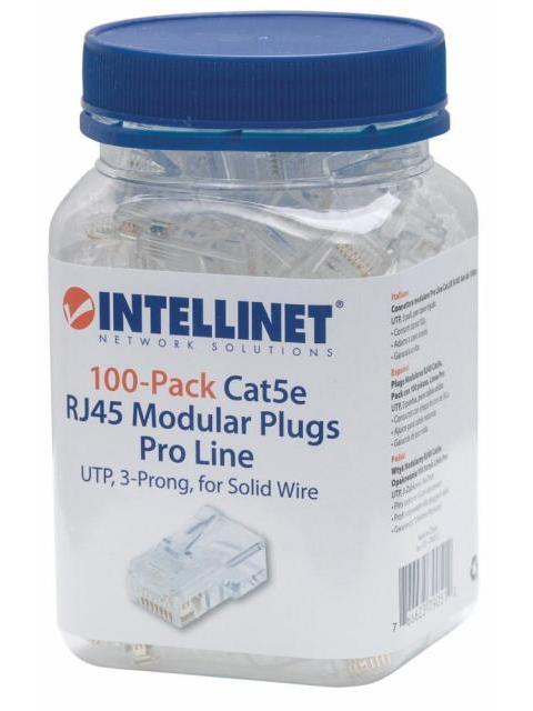 INTELLINET PLUG RJ-45 CAT5E UTP SOLIDO BOTE CON 100 PIEZAS TRANSPARENTES - Imagen 2