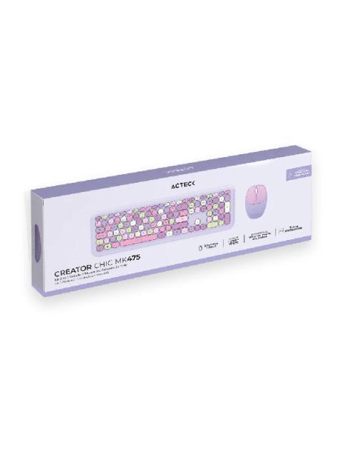 KIT DE TECLADO Y MOUSE ACTECK CREATOR CHIC COLORS MK475 INALAMBRICO USB MORADO - Imagen 6