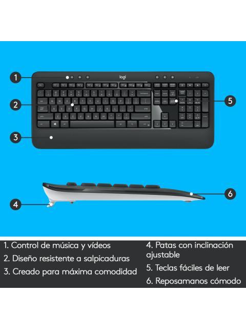 KIT DE TECLADO Y MOUSE LOGITECH MK540 ADVANCE RF INALAMBRICO USB NEGRO-BLANCO (ESPANOL) - Imagen 6