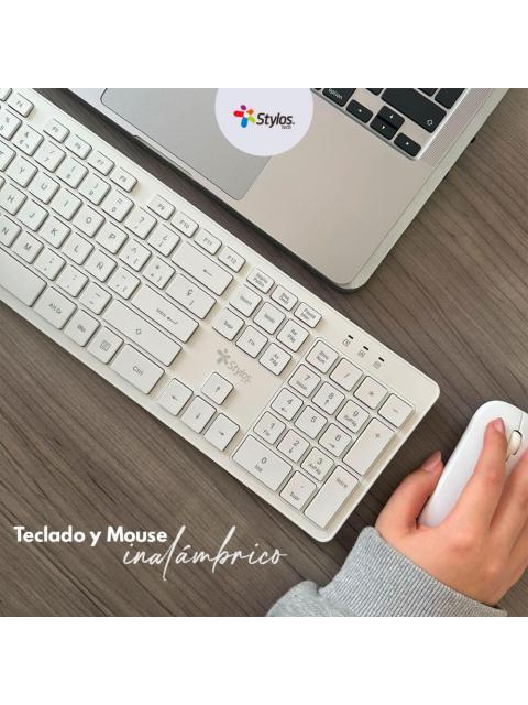 KIT DE TECLADO Y MOUSE STYLOS STPKTM5W INALAMBRICO USB BLANCO ESPANOL - Imagen 4
