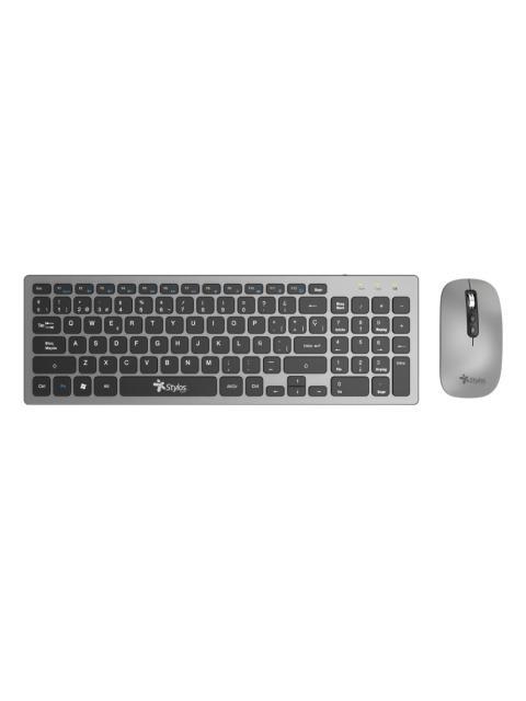 KIT DE TECLADO Y MOUSE STYLOS STPKTM6G INALAMBRICO USB PLATA ESPANOL - Imagen 5