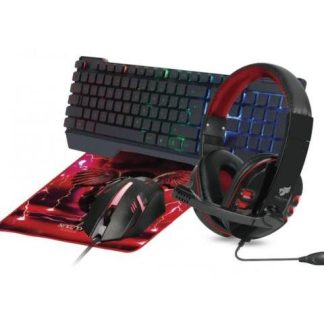 KIT GAMER DE TECLADO MOUSE DIADEMA Y MOUSEPAD NECNON NGC-PEGASUS ALAMBRICO USB ROJO-NEGRO (INGLES)