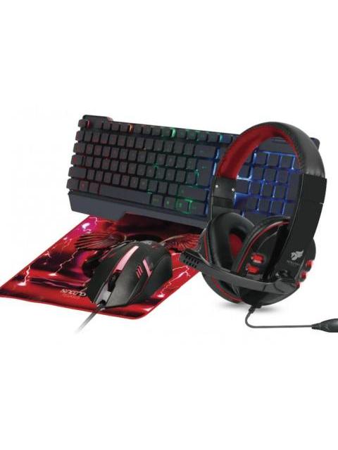 KIT GAMER DE TECLADO MOUSE DIADEMA Y MOUSEPAD NECNON NGC-PEGASUS ALAMBRICO USB ROJO-NEGRO (INGLES)