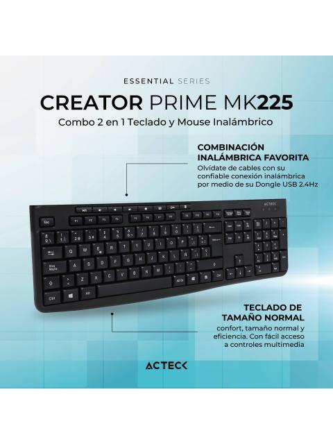 KIT TECLADO Y MOUSE ACTECK CREATOR PRIME MK455 ESSENTIAL SERIES TECLADO Y MOUSE INALAMBRICO - Imagen 2