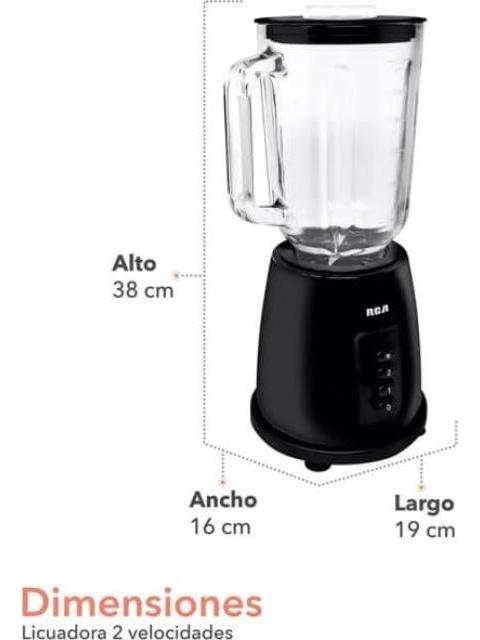 LICUADORA RCA CON VASO DE CRISTAL DOS VELOCIDADES Y PULSO NEGRO RCA - Imagen 3