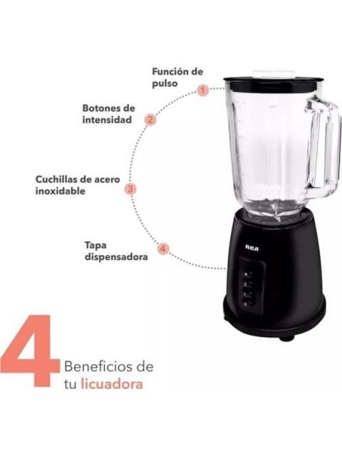 LICUADORA RCA CON VASO DE CRISTAL DOS VELOCIDADES Y PULSO NEGRO RCA - Imagen 4