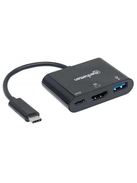 MANHATTAN ADAPTADOR USB C MACHO - HDMI-USB A-USB C HEMBRA NEGRO - Imagen 4