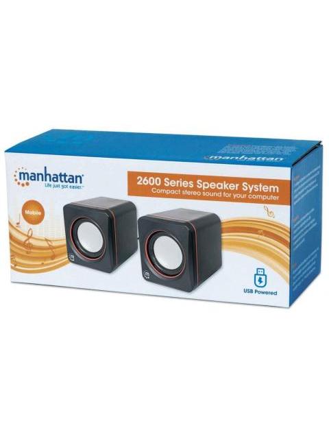 MANHATTAN BOCINAS PARA COMPUTADORA SERIE 2600 USB CUBO ALAMBRICO 3W RMS NEGRO - Imagen 8